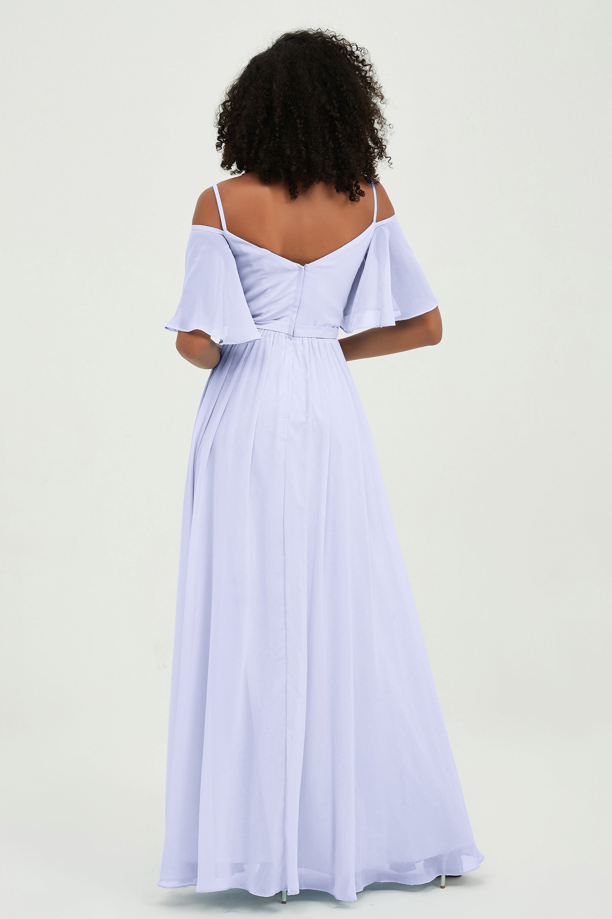 Off the Shoulder Chiffon Flutter Sleeves Junior Bridesmaid Dress Formal Evening Prom Gowns