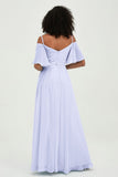 Off the Shoulder Chiffon Flutter Sleeves Junior Bridesmaid Dress Formal Evening Prom Gowns