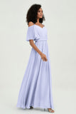 Off the Shoulder Chiffon Flutter Sleeves Junior Bridesmaid Dress Formal Evening Prom Gowns