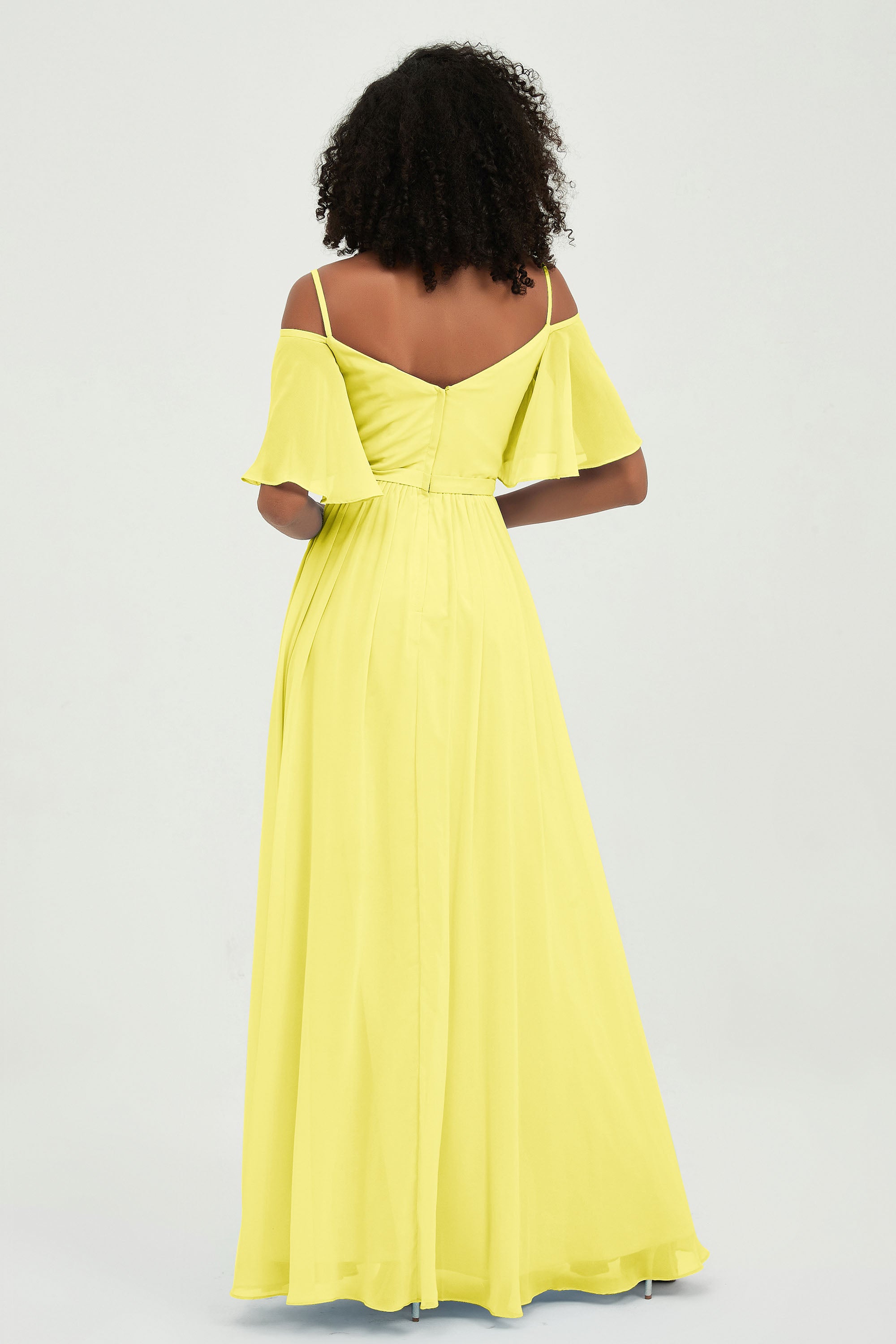 Off the Shoulder Chiffon Flutter Sleeves Junior Bridesmaid Dress Formal Evening Prom Gowns