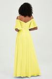 Off the Shoulder Chiffon Flutter Sleeves Junior Bridesmaid Dress Formal Evening Prom Gowns