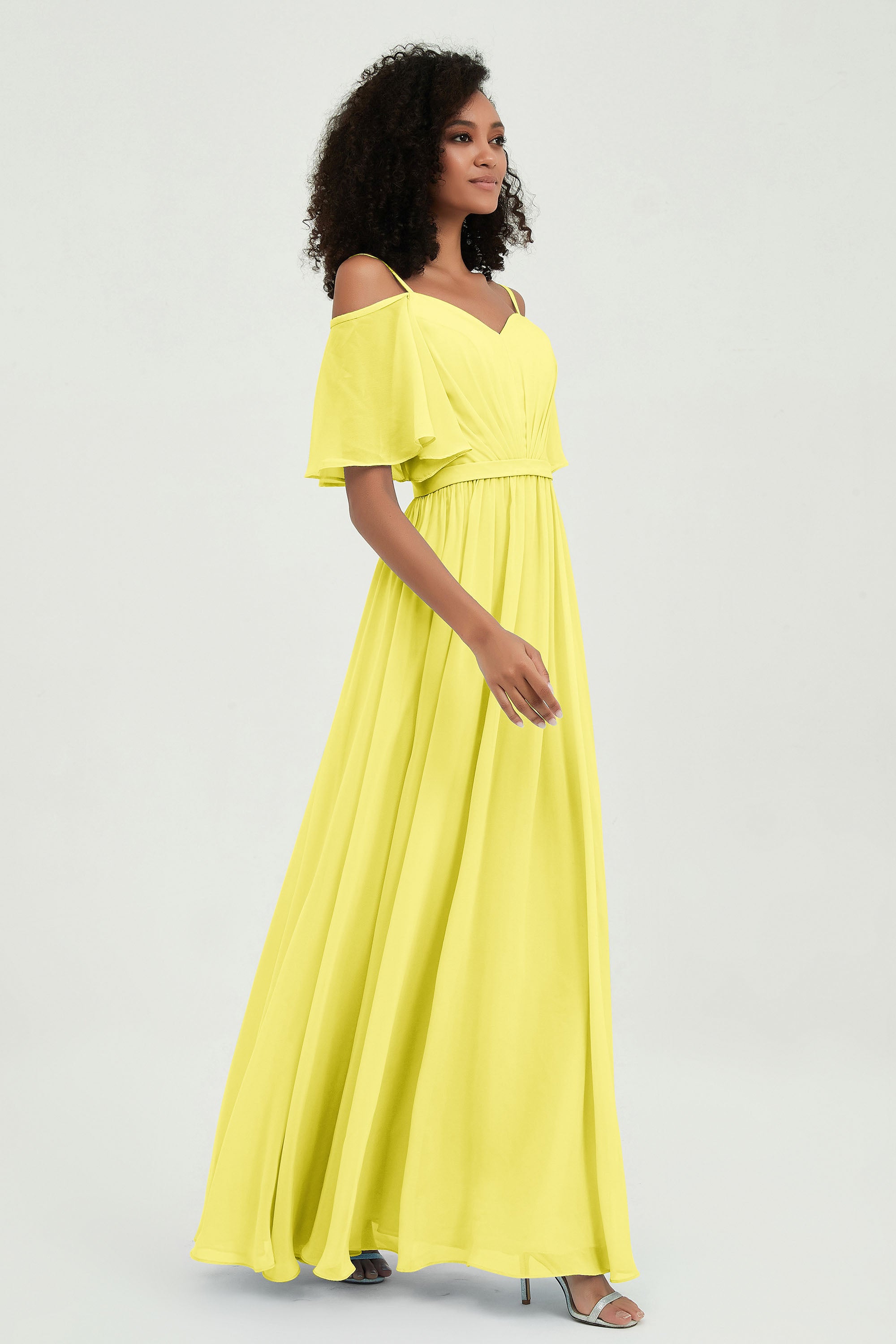 Off the Shoulder Chiffon Flutter Sleeves Junior Bridesmaid Dress Formal Evening Prom Gowns