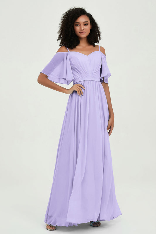Off the Shoulder Chiffon Flutter Sleeves Junior Bridesmaid Dress Formal Evening Prom Gowns