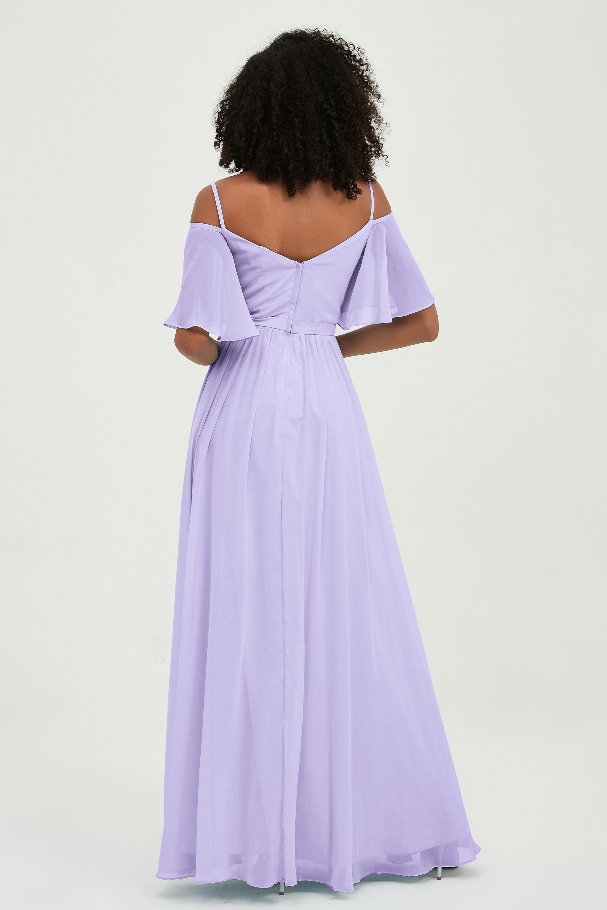 Off the Shoulder Chiffon Flutter Sleeves Junior Bridesmaid Dress Formal Evening Prom Gowns