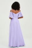 Off the Shoulder Chiffon Flutter Sleeves Junior Bridesmaid Dress Formal Evening Prom Gowns