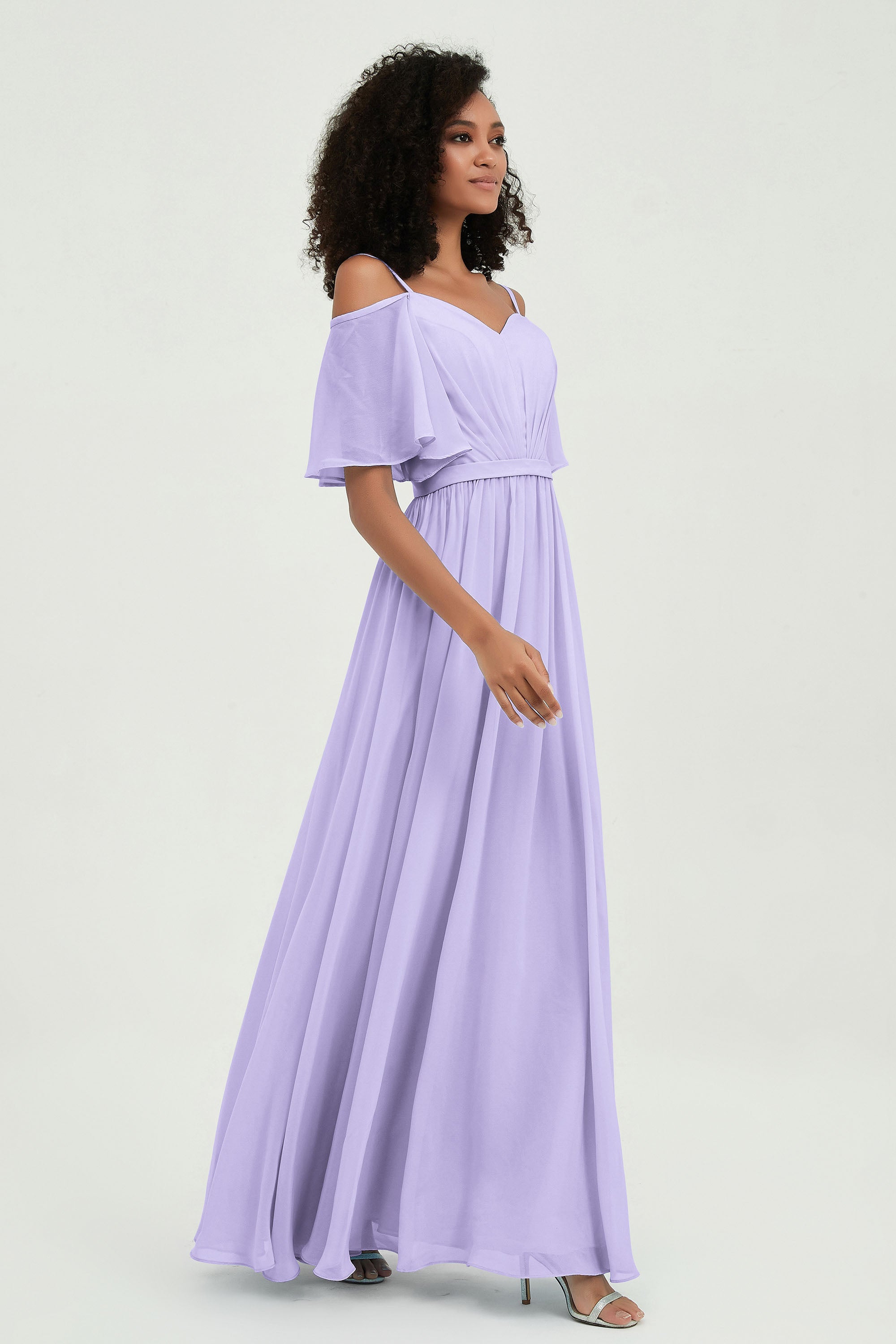Off the Shoulder Chiffon Flutter Sleeves Junior Bridesmaid Dress Formal Evening Prom Gowns