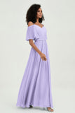 Off the Shoulder Chiffon Flutter Sleeves Junior Bridesmaid Dress Formal Evening Prom Gowns