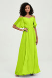 Off the Shoulder Chiffon Flutter Sleeves Junior Bridesmaid Dress Formal Evening Prom Gowns