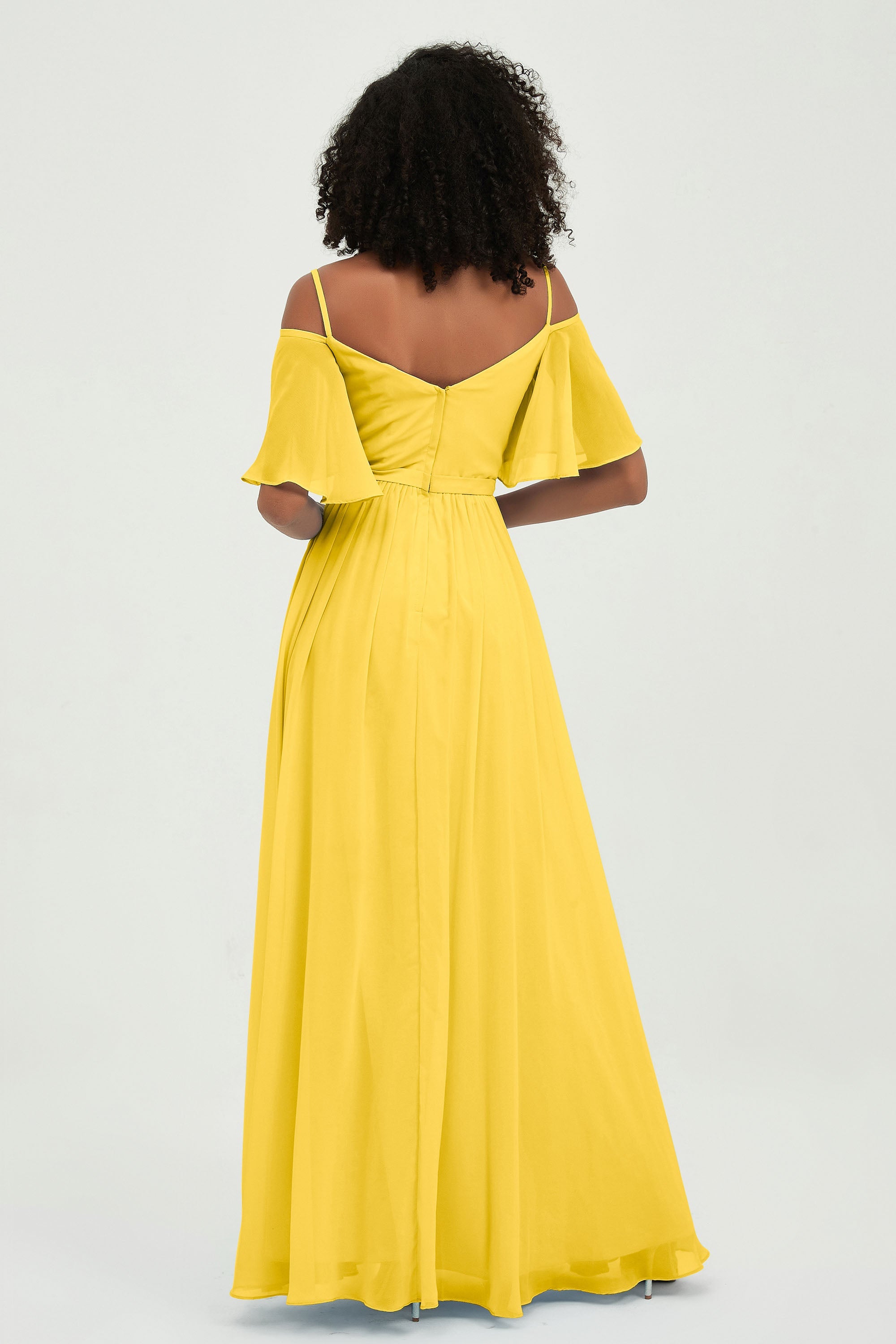 Off the Shoulder Chiffon Flutter Sleeves Junior Bridesmaid Dress Formal Evening Prom Gowns