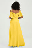 Off the Shoulder Chiffon Flutter Sleeves Junior Bridesmaid Dress Formal Evening Prom Gowns
