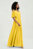 Off the Shoulder Chiffon Flutter Sleeves Junior Bridesmaid Dress Formal Evening Prom Gowns