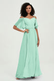 Off the Shoulder Chiffon Flutter Sleeves Junior Bridesmaid Dress Formal Evening Prom Gowns