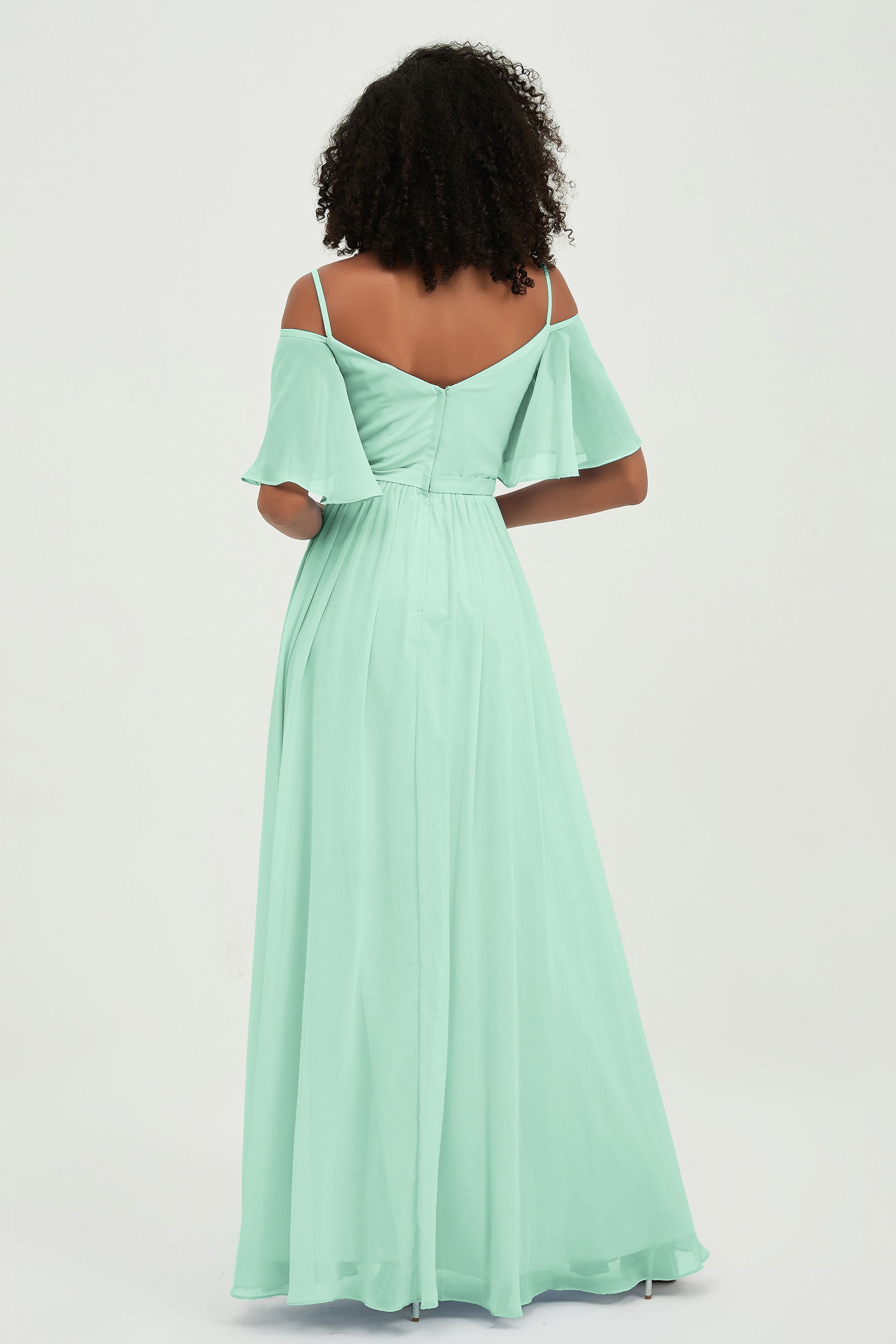 Off the Shoulder Chiffon Flutter Sleeves Junior Bridesmaid Dress Formal Evening Prom Gowns