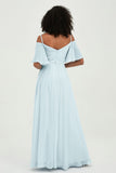 Off the Shoulder Chiffon Flutter Sleeves Junior Bridesmaid Dress Formal Evening Prom Gowns