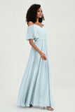 Off the Shoulder Chiffon Flutter Sleeves Junior Bridesmaid Dress Formal Evening Prom Gowns