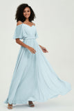 Off the Shoulder Chiffon Flutter Sleeves Junior Bridesmaid Dress Formal Evening Prom Gowns
