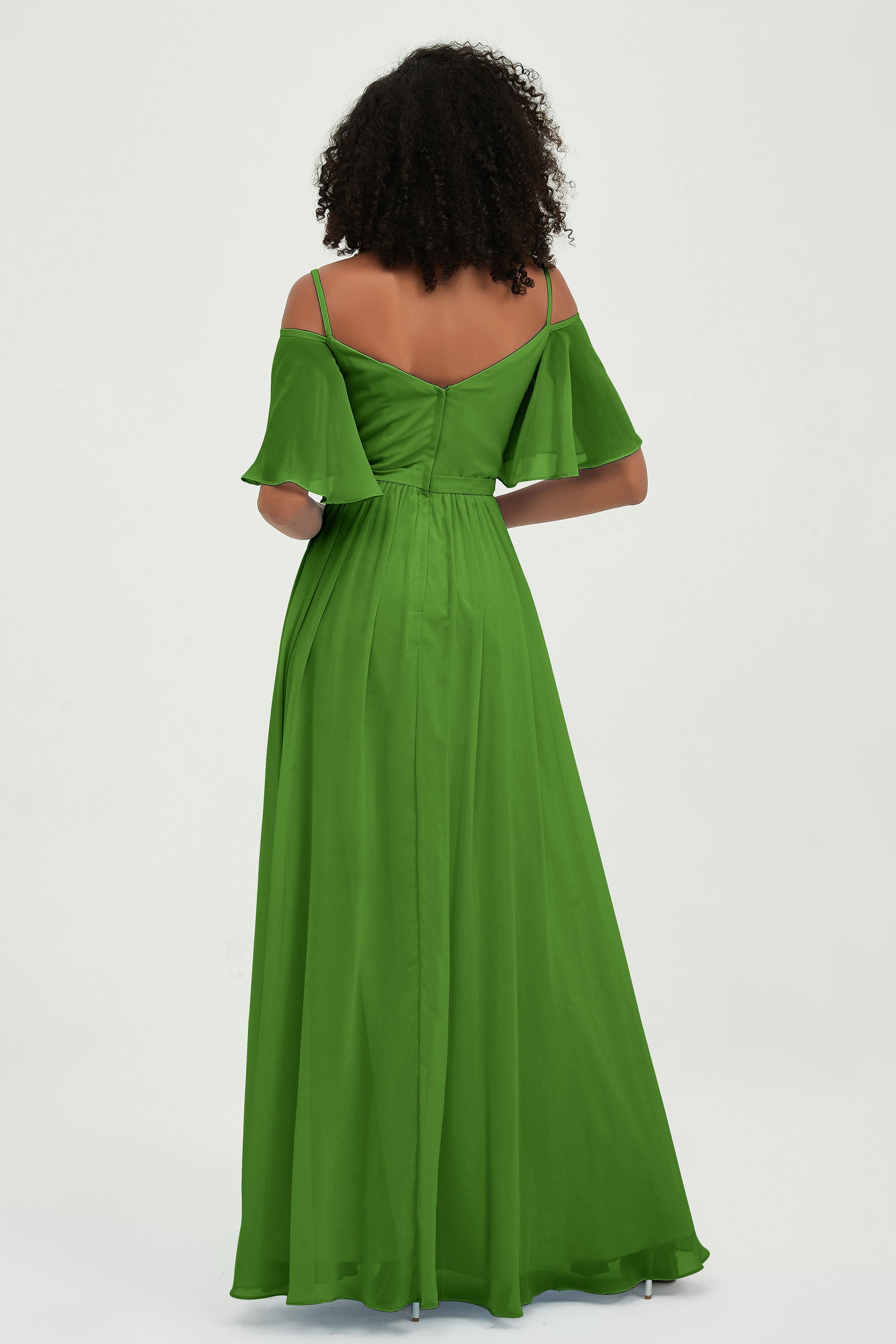 Off the Shoulder Chiffon Flutter Sleeves Junior Bridesmaid Dress Formal Evening Prom Gowns