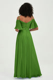 Off the Shoulder Chiffon Flutter Sleeves Junior Bridesmaid Dress Formal Evening Prom Gowns