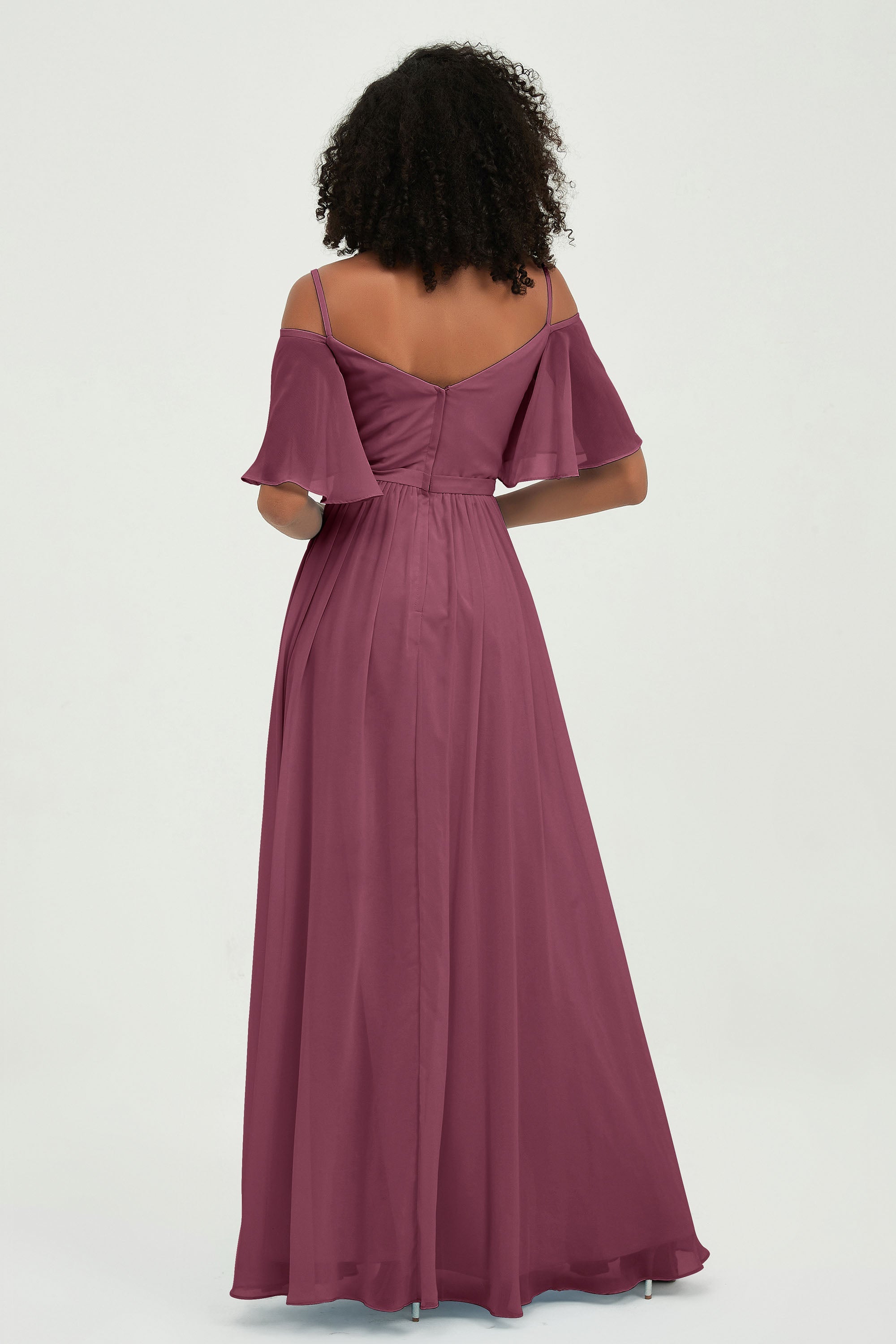 Off the Shoulder Chiffon Flutter Sleeves Junior Bridesmaid Dress Formal Evening Prom Gowns