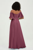 Off the Shoulder Chiffon Flutter Sleeves Junior Bridesmaid Dress Formal Evening Prom Gowns
