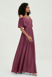Off the Shoulder Chiffon Flutter Sleeves Junior Bridesmaid Dress Formal Evening Prom Gowns