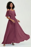 Off the Shoulder Chiffon Flutter Sleeves Junior Bridesmaid Dress Formal Evening Prom Gowns