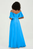 Off the Shoulder Chiffon Flutter Sleeves Junior Bridesmaid Dress Formal Evening Prom Gowns