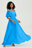 Off the Shoulder Chiffon Flutter Sleeves Junior Bridesmaid Dress Formal Evening Prom Gowns