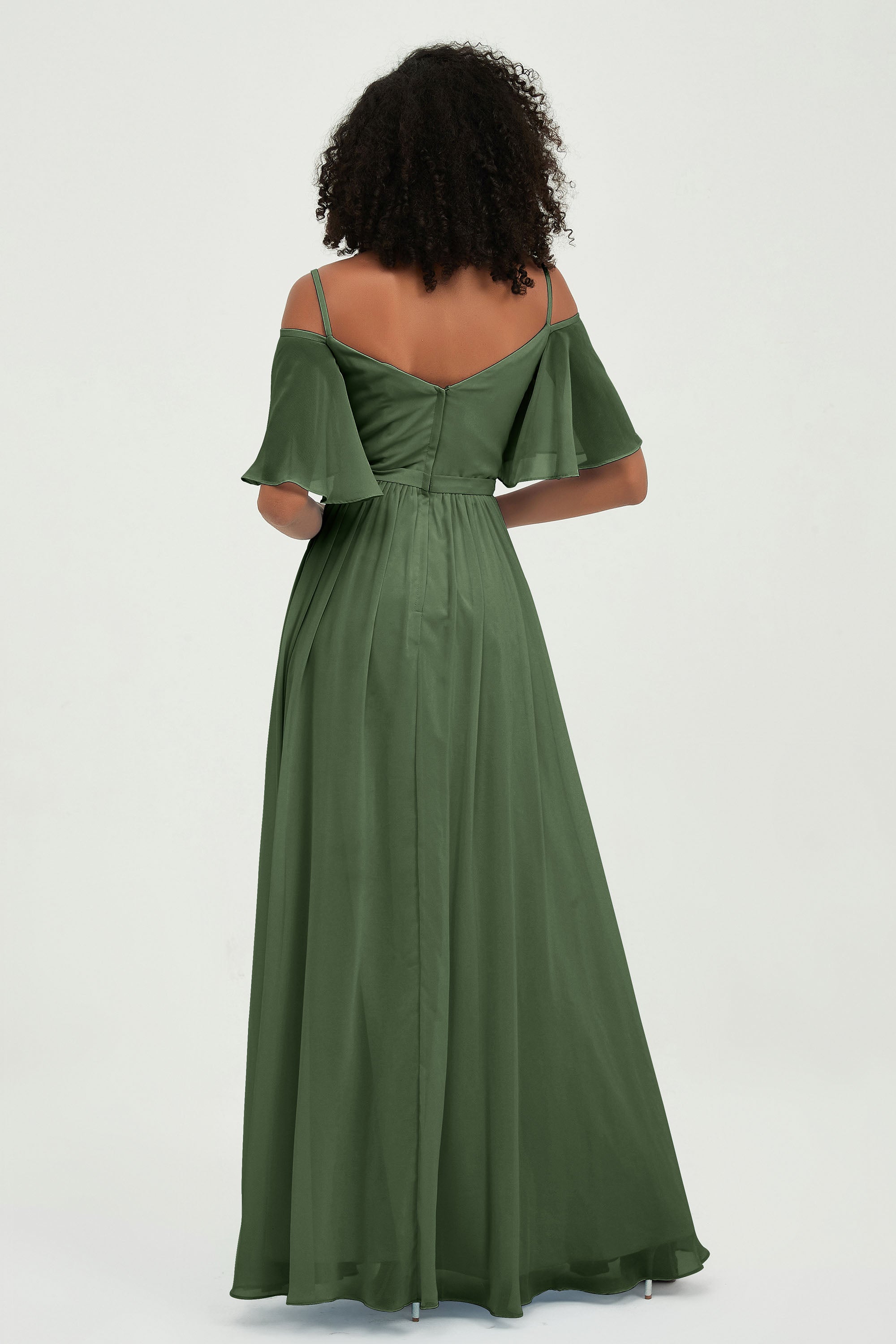 Off the Shoulder Chiffon Flutter Sleeves Junior Bridesmaid Dress Formal Evening Prom Gowns