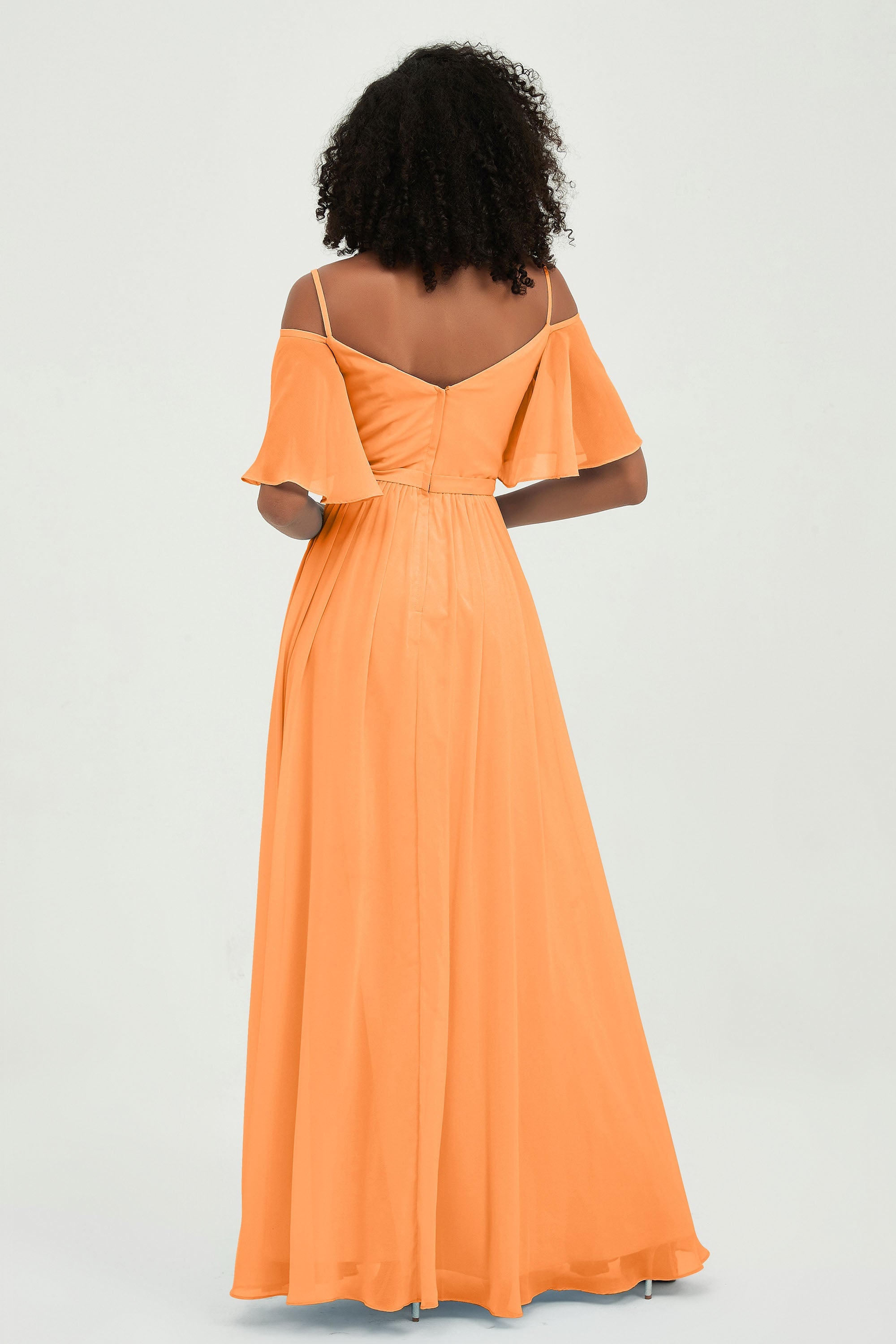 Off the Shoulder Chiffon Flutter Sleeves Junior Bridesmaid Dress Formal Evening Prom Gowns