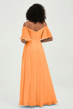Off the Shoulder Chiffon Flutter Sleeves Junior Bridesmaid Dress Formal Evening Prom Gowns