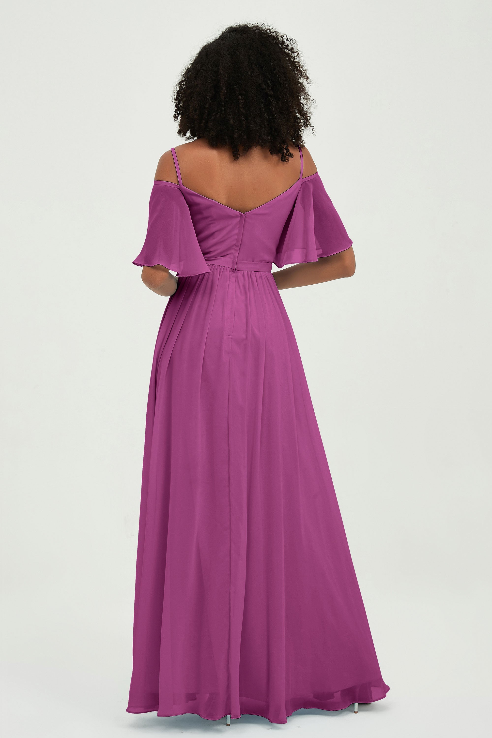 Off the Shoulder Chiffon Flutter Sleeves Junior Bridesmaid Dress Formal Evening Prom Gowns
