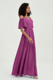 Off the Shoulder Chiffon Flutter Sleeves Junior Bridesmaid Dress Formal Evening Prom Gowns