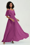 Off the Shoulder Chiffon Flutter Sleeves Junior Bridesmaid Dress Formal Evening Prom Gowns