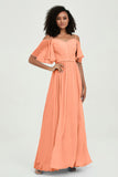 Off the Shoulder Chiffon Flutter Sleeves Junior Bridesmaid Dress Formal Evening Prom Gowns