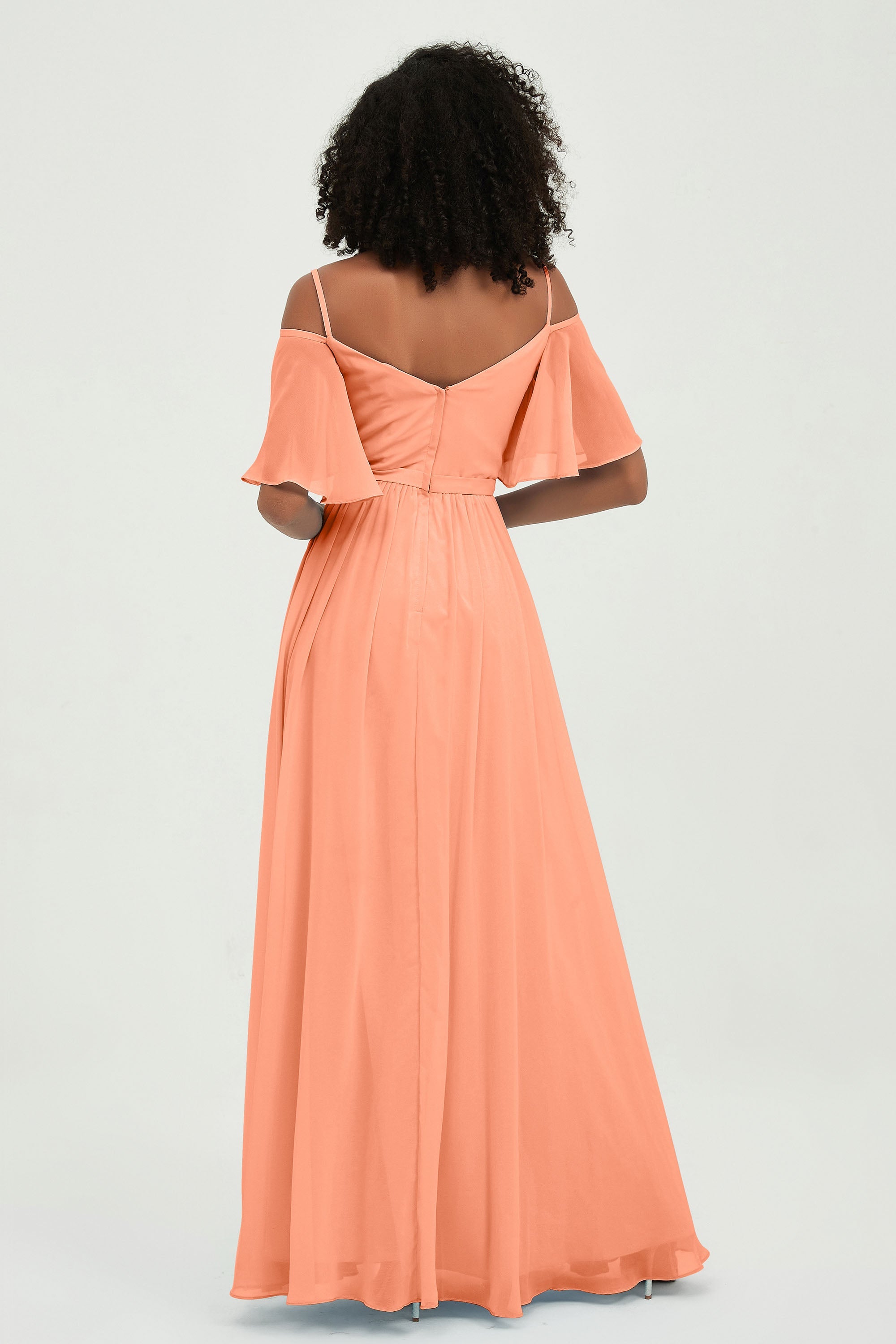 Off the Shoulder Chiffon Flutter Sleeves Junior Bridesmaid Dress Formal Evening Prom Gowns