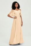 Off the Shoulder Chiffon Flutter Sleeves Junior Bridesmaid Dress Formal Evening Prom Gowns