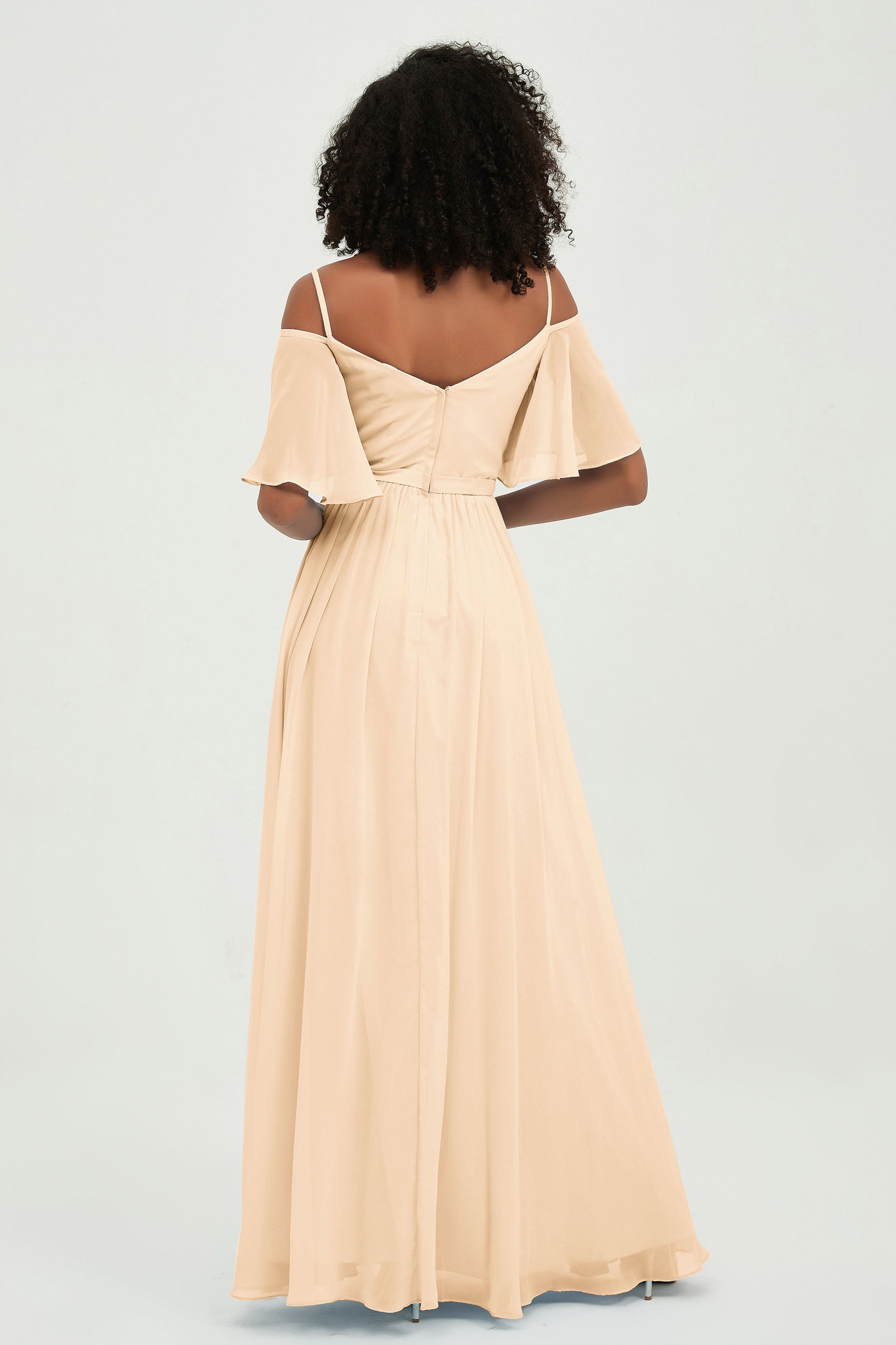 Off the Shoulder Chiffon Flutter Sleeves Junior Bridesmaid Dress Formal Evening Prom Gowns