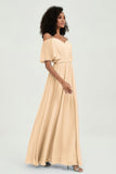 Off the Shoulder Chiffon Flutter Sleeves Junior Bridesmaid Dress Formal Evening Prom Gowns