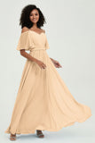Off the Shoulder Chiffon Flutter Sleeves Junior Bridesmaid Dress Formal Evening Prom Gowns