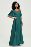 Off the Shoulder Chiffon Flutter Sleeves Junior Bridesmaid Dress Formal Evening Prom Gowns