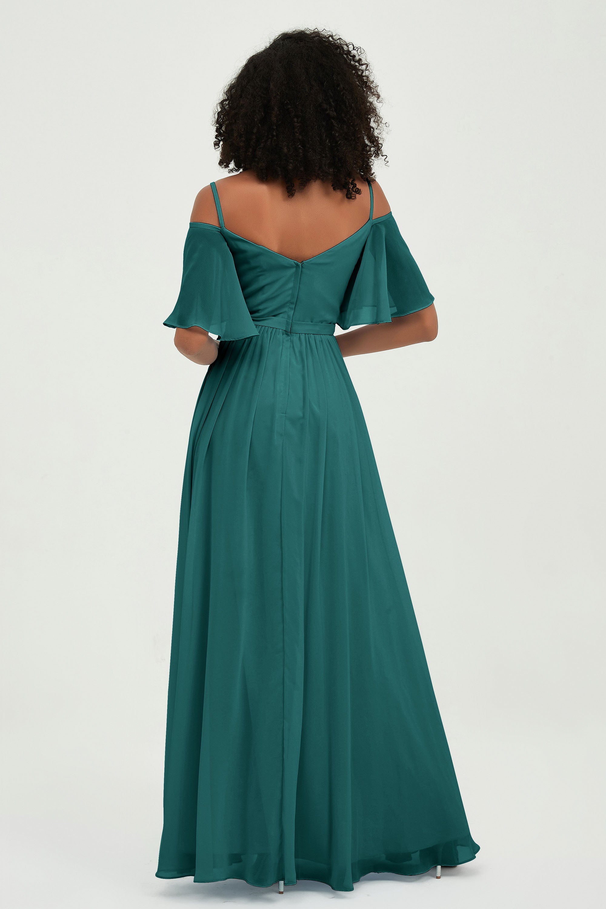 Off the Shoulder Chiffon Flutter Sleeves Junior Bridesmaid Dress Formal Evening Prom Gowns