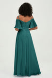 Off the Shoulder Chiffon Flutter Sleeves Junior Bridesmaid Dress Formal Evening Prom Gowns