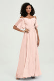 Off the Shoulder Chiffon Flutter Sleeves Junior Bridesmaid Dress Formal Evening Prom Gowns