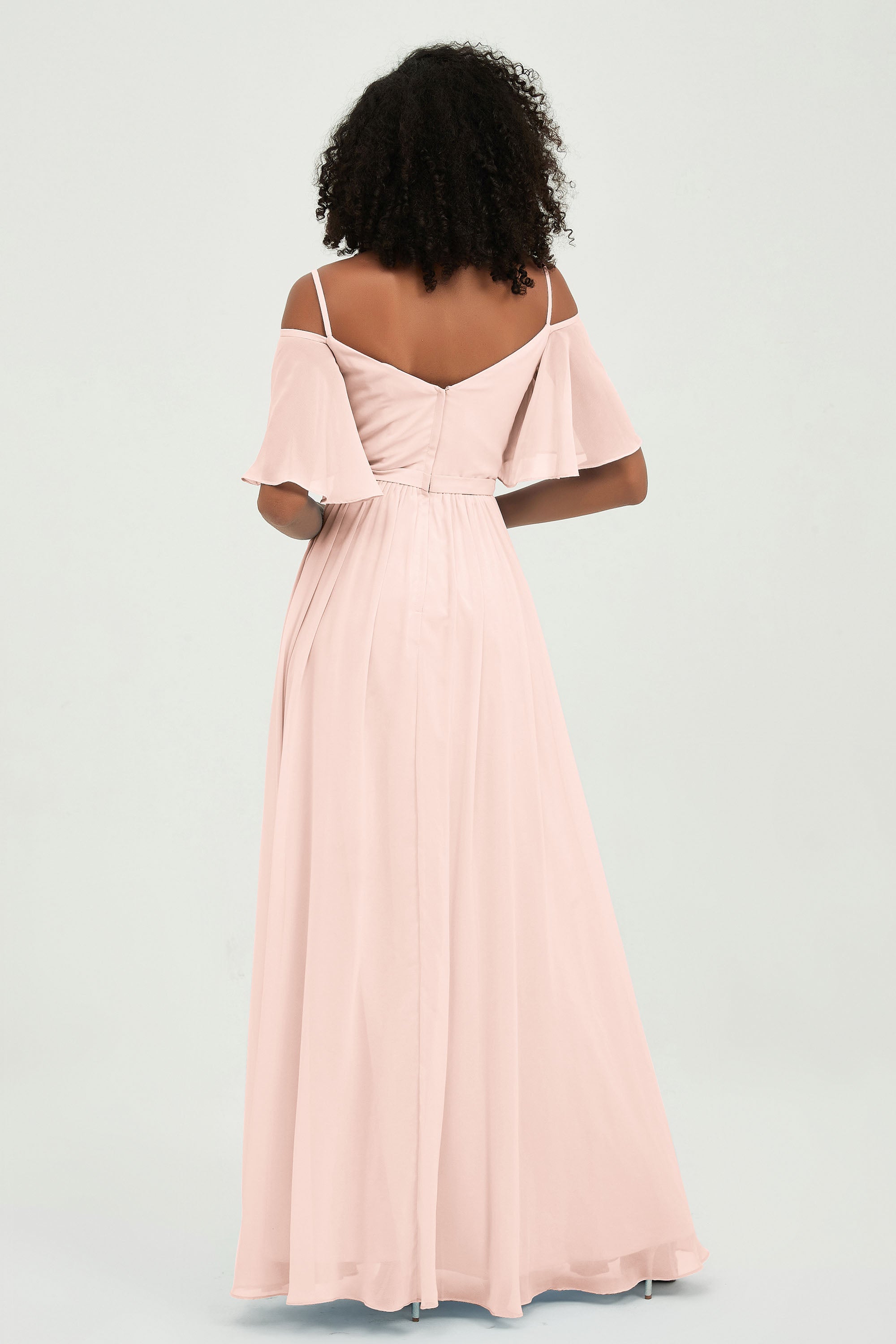 Off the Shoulder Chiffon Flutter Sleeves Junior Bridesmaid Dress Formal Evening Prom Gowns