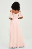 Off the Shoulder Chiffon Flutter Sleeves Junior Bridesmaid Dress Formal Evening Prom Gowns