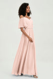 Off the Shoulder Chiffon Flutter Sleeves Junior Bridesmaid Dress Formal Evening Prom Gowns