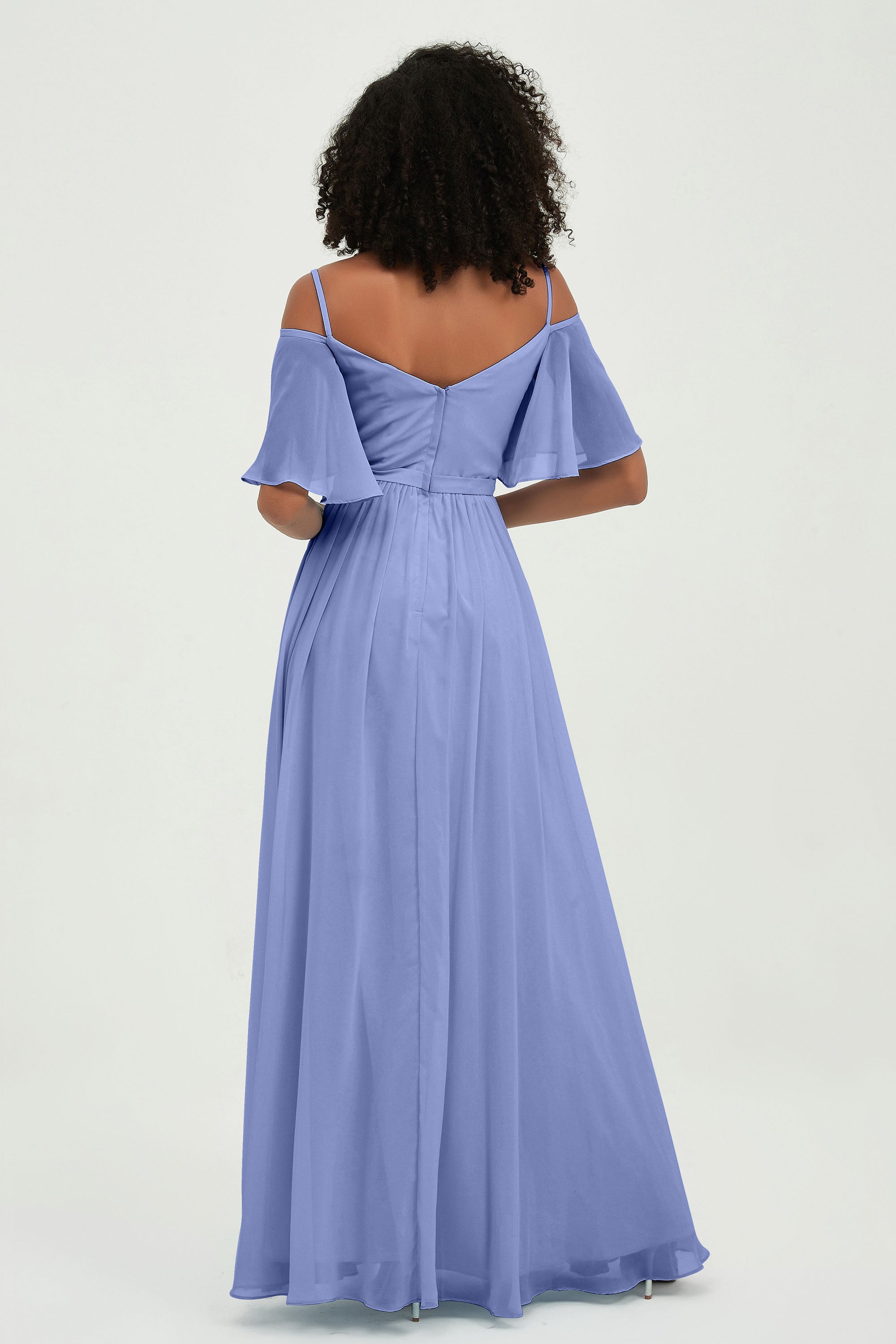 Off the Shoulder Chiffon Flutter Sleeves Junior Bridesmaid Dress Formal Evening Prom Gowns