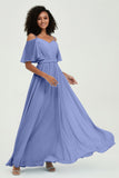 Off the Shoulder Chiffon Flutter Sleeves Junior Bridesmaid Dress Formal Evening Prom Gowns