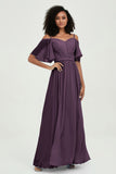 Off the Shoulder Chiffon Flutter Sleeves Junior Bridesmaid Dress Formal Evening Prom Gowns